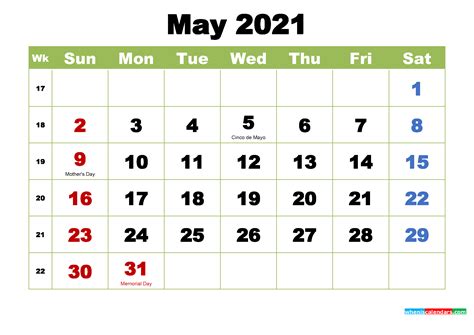 calendar for may 2021
